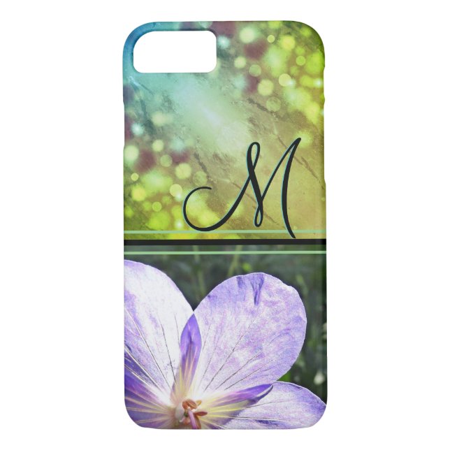 Funda De Case-Mate Para iPhone Sunshine de flores moradas (monograma) (Reverso)