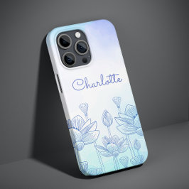 Funda Para iPhone 14 De Case-Mate Superposición de silueta floral pastel con nombre