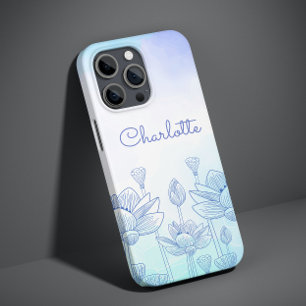 Funda Para iPhone 14 Plus De Case-Mate Superposición de silueta floral pastel con nombre