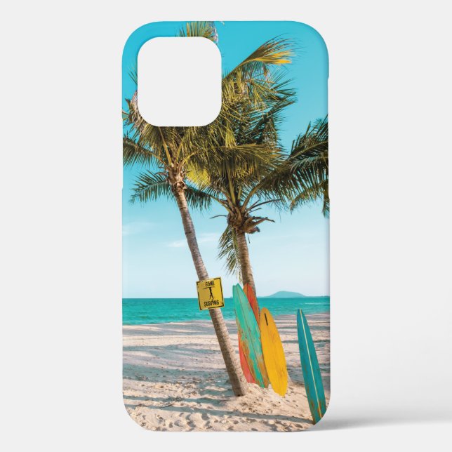 Funda De Case-Mate Para iPhone Surf board en la playa tirando almohada (Reverso )