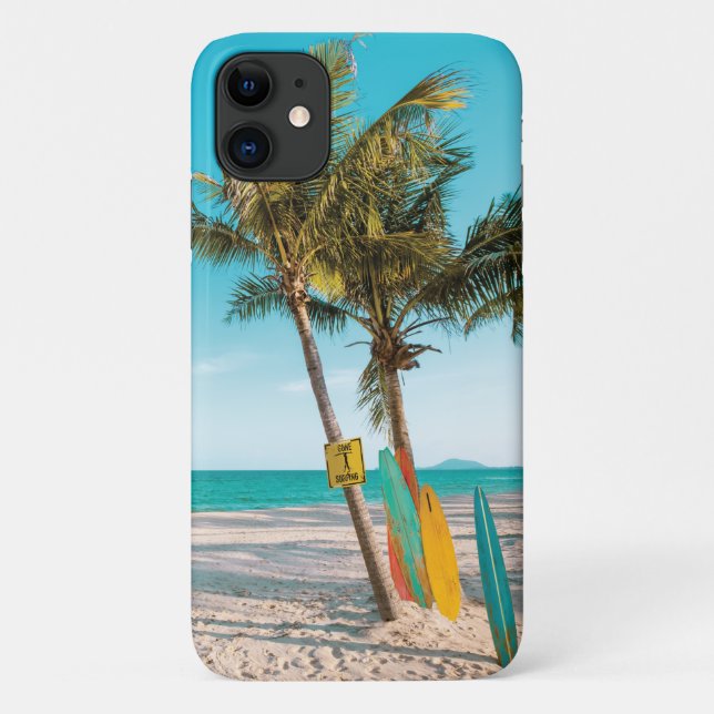 Funda De Case-Mate Para iPhone Surf board en la playa tirando almohada (Reverso)