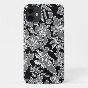 Funda Para iPhone 11 Surf Pareau Hawaiano Hibiscus Surfing Grey
