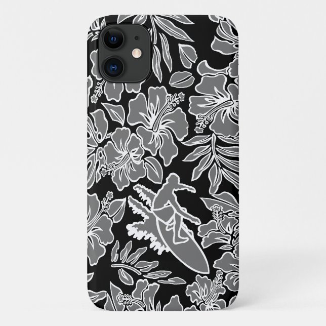 Funda De Case-Mate Para iPhone Surf Pareau Hawaiano Hibiscus Surfing Grey (Reverso)