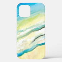 Surf Watercolor Olas azules y playa de arena