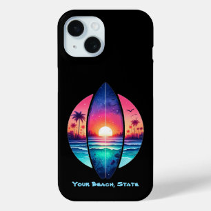 Funda Para iPhone 15 Surfboard en el atardecer
