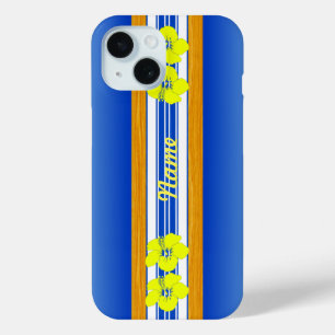 Funda Para iPhone 15 Surfboard Hawai Hibiscus Blue