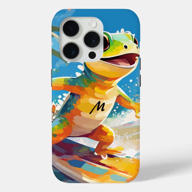 Funda De Case-Mate Para iPhone Surfing Gecko Montando Las Ondas (Reverso )