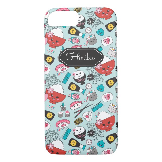 Funda De Case-Mate Para iPhone Sushi kawaii azul personalizado (Reverso)
