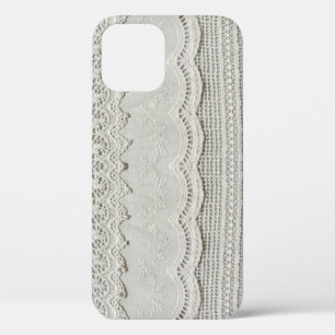 Funda Para iPhone 12 Sutil encaje blanco, cierre textil.