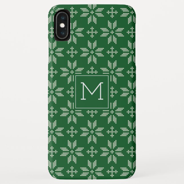 Funda De Case-Mate Para iPhone Sweater Green White FairIsle Holiday Monograma (Reverso)