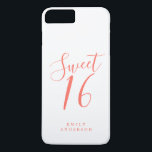 Funda Para iPhone 8 Plus/7 Plus Sweet 16 Script Coral White 16th Birthday<br><div class="desc">Estuche de teléfono dulce de 16 años con guión de coral de moda en un fondo blanco. Celebra tu 16 cumpleaños con estilo con este diseño de moda de coral y blanco y simplemente añade tu nombre. Diseñado exclusivamente para usted por Happy Dolphin Studio. Si necesita ayuda o productos coincidentes,...</div>