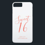 Funda Para iPhone 8 Plus/7 Plus Sweet 16 Script Coral White 16th Birthday<br><div class="desc">Estuche de teléfono dulce de 16 años con guión de coral de moda en un fondo blanco. Celebra tu 16 cumpleaños con estilo con este diseño de moda de coral y blanco y simplemente añade tu nombre. Diseñado exclusivamente para usted por Happy Dolphin Studio. Si necesita ayuda o productos coincidentes,...</div>