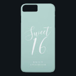 Funda Para iPhone 8 Plus/7 Plus Sweet 16 Script Sky Blue 16th Birthday<br><div class="desc">Dulce Estuche de teléfono de 16 años con guión blanco de moda en un fondo azul cielo. Celebra tu 16 cumpleaños con estilo con este diseño de moda azul y blanco y simplemente añade tu nombre. Diseñado exclusivamente para usted por Happy Dolphin Studio. Si necesita ayuda o productos coincidentes, por...</div>