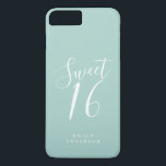 Funda Para iPhone 8 Plus/7 Plus Sweet 16 Script Sky Blue 16th Birthday<br><div class="desc">Dulce Estuche de teléfono de 16 años con guión blanco de moda en un fondo azul cielo. Celebra tu 16 cumpleaños con estilo con este diseño de moda azul y blanco y simplemente añade tu nombre. Diseñado exclusivamente para usted por Happy Dolphin Studio. Si necesita ayuda o productos coincidentes, por...</div>