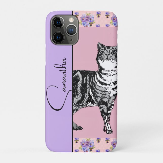 Funda De Case-Mate Para iPhone Tabby Cat Cats Feline Pink Lavender Girls Name (Reverso)