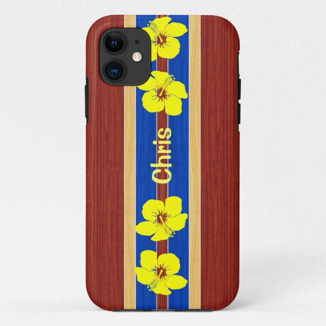 Funda De Case-Mate Para iPhone Tabla hawaiana amarilla de madera de la (Reverso)