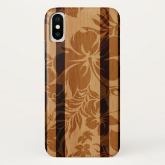 Funda Para iPhone X Tabla hawaiana de madera del hibisco de la playa