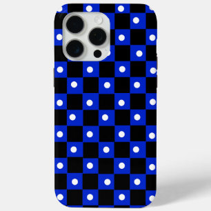 Funda Para iPhone 15 Pro Max Tablero de ajedrez negro azul estético con punto r