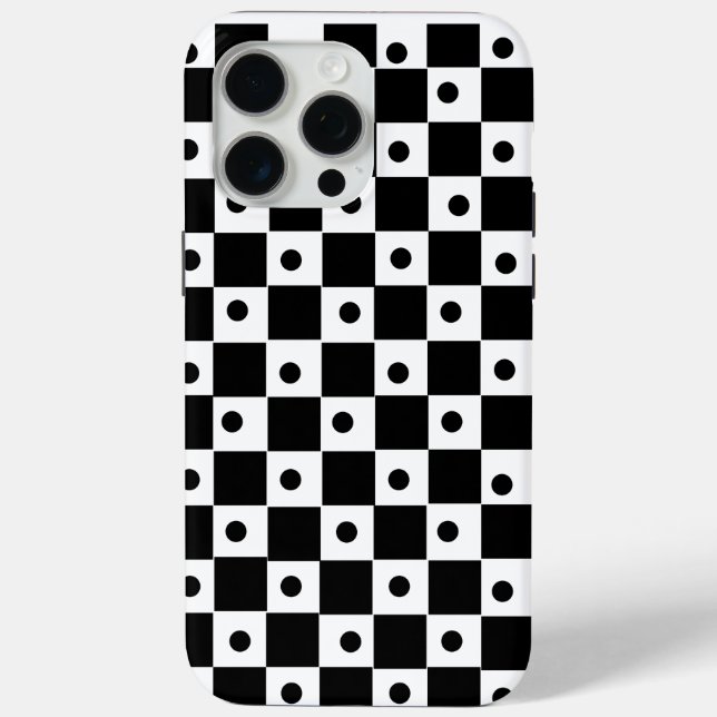 Funda De Case-Mate Para iPhone Tablero de ajedrez negro blanco estético con punto (Reverso )