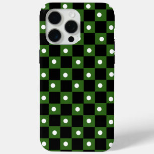 Funda Para iPhone 15 Pro Max Tablero de ajedrez negro estético con punto retro