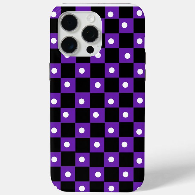 Funda De Case-Mate Para iPhone Tablero de ajedrez negro y púrpura estético con pu (Reverso )