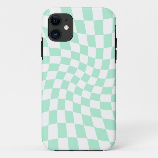 Funda De Case-Mate Para iPhone Tablero de ajedrez retro pastelero de tinta verde (Reverso)