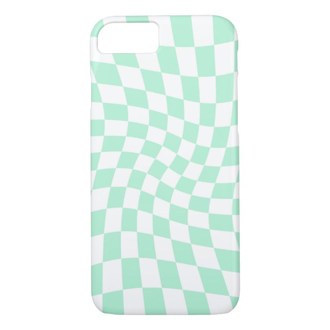 Funda De Case-Mate Para iPhone Tablero de ajedrez retro pastelero de tinta verde (Reverso)