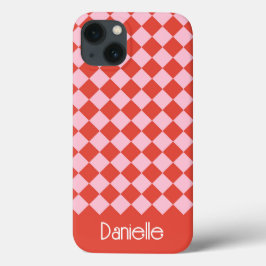 Funda Para iPhone 13 Tablero de cheques de Navidades rojos y rosados pe