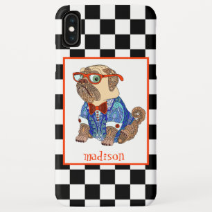 Funda Para iPhone XS Max Tablero retro B&W, Hipster Pug, personalizado