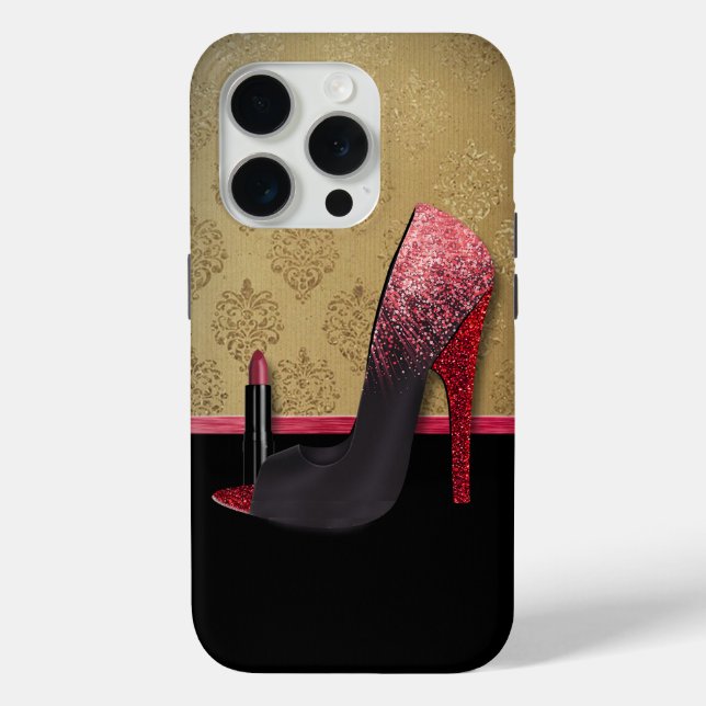 Funda De Case-Mate Para iPhone Tallos y lápiz labial de Purpurina con estilo (Reverso )