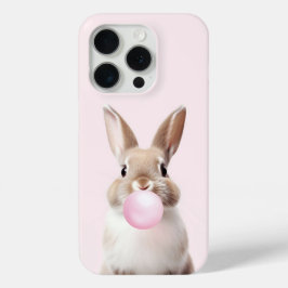 Funda Para iPhone 15 Pro Tan Beige Bunny Soplando Goma Rosa De Burbuja