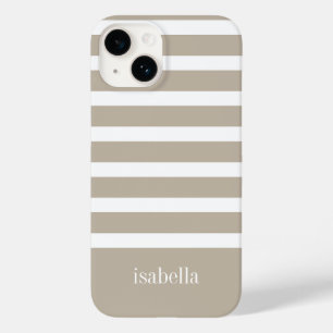 Funda Para iPhone 14 De Case-Mate Tan caqui moderno y franja blanca con monograma