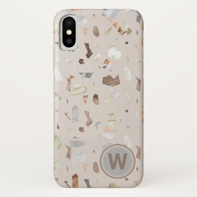Funda De Case-Mate Para iPhone Tan italiano Terrazzo Tile Monogrammed (Reverso)