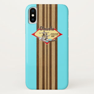Funda Para iPhone X Tandem Surfing Hawaiano Faux Wood Aqua Surfboard