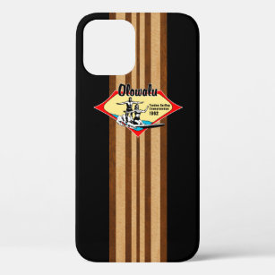 Funda Para iPhone 12 Pro Tandem Surfing Hawaiano Faux Wood Black Surfboard