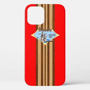 Funda Para iPhone 12 Pro Tandem Surfing Hawaiano Faux Wood Surfboard - Rojo