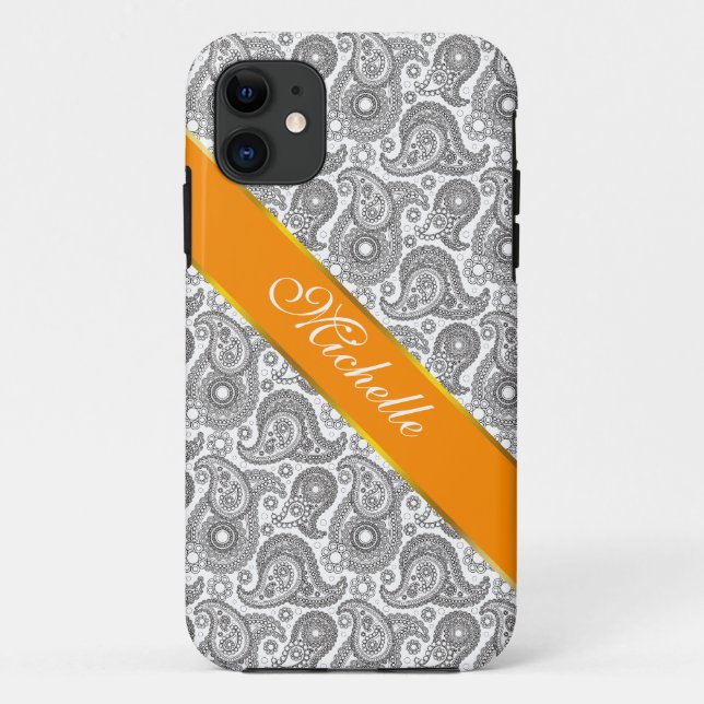 Funda De Case-Mate Para iPhone Tangerine Black Paisley (Reverso)