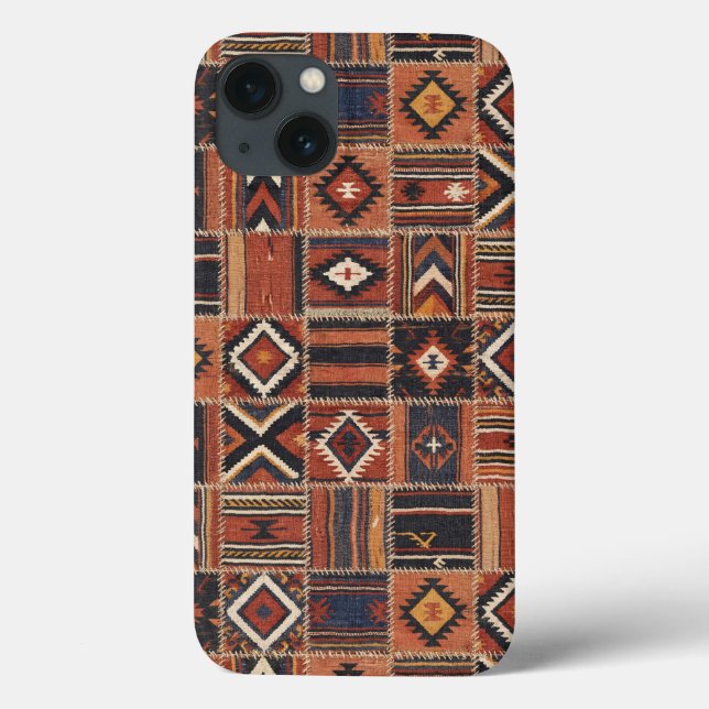 Funda De Case-Mate Para iPhone Tapiz geométrico de Kilim de patchwork rústico (Reverso)