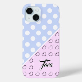 Funda Para iPhone 15 Tara - Plantilla Nombre - Azul Claro Y Rosa Pastel