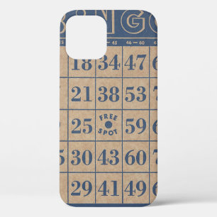 Funda Para iPhone 12 Tarjeta de bingo   Azul vintage y Tan