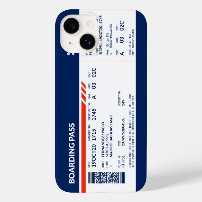 Funda De Case-Mate Para iPhone Tarjeta de embarque - Azul y rojo (Reverso )