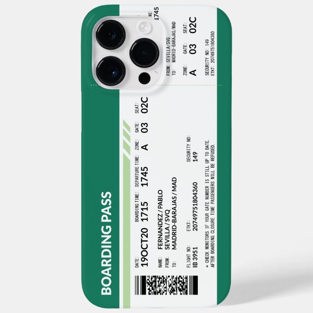 Funda De Case-Mate Para iPhone Tarjeta de embarque - Verde (Reverso)
