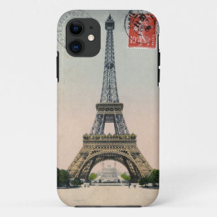 Funda Para iPhone 11 Tarjeta postal de la Torre Eiffel Vintage