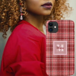 Funda Para iPhone 11 Tartán - Blanco rosa rojo y cemento