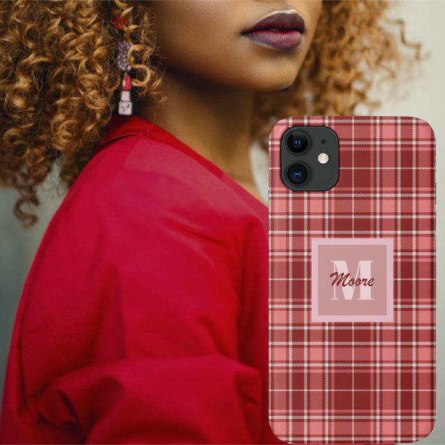 Funda De Case-Mate Para iPhone Tartán - Blanco rosa rojo y cemento (Match to your wardrobe with this Modern red to pink tricolor tartan)