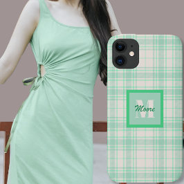 Funda Para iPhone 11 Tartán - cemento blanco con varios Hues verdes
