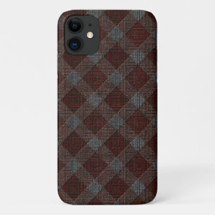 Funda Para iPhone 11 Tartán de cruz de marrom con ligero relieve gris