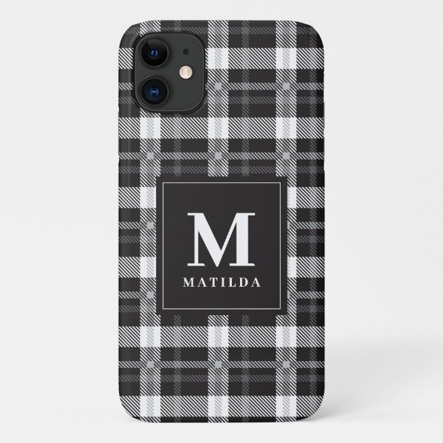 Funda De Case-Mate Para iPhone Tartán de monograma plastificado (Reverso)