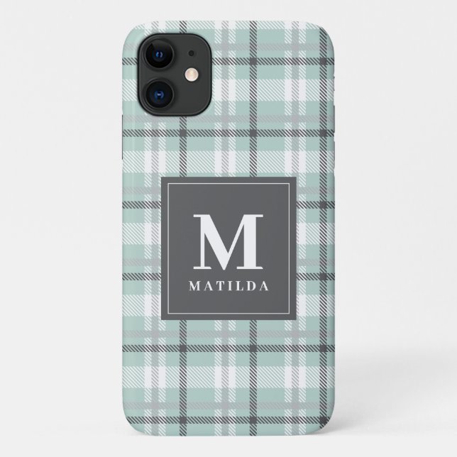 Funda De Case-Mate Para iPhone Tartán de monograma plastificado (Reverso)