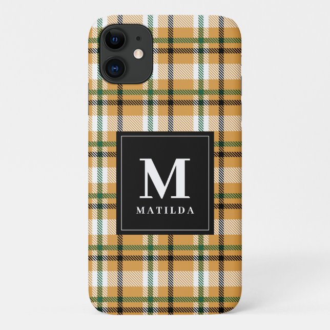 Funda De Case-Mate Para iPhone Tartán de monograma plastificado (Reverso)